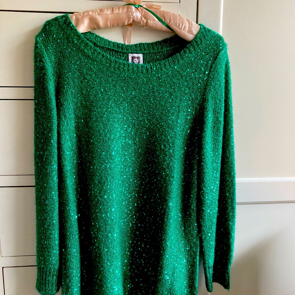 Anne Klein sequined, Kelly green boucle sweater